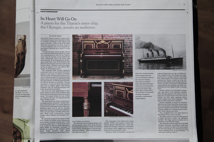 New York Times Special Spotlight | The RMS Olympic Steinway Piano , 08 May 2024