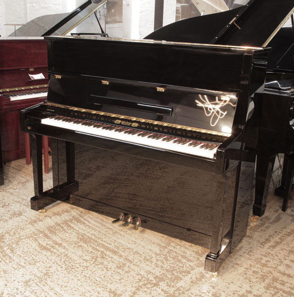 Reconditioned 2016, Perzina GP-129 upright piano in black gloss.  A large sized upright ideal for professional use 