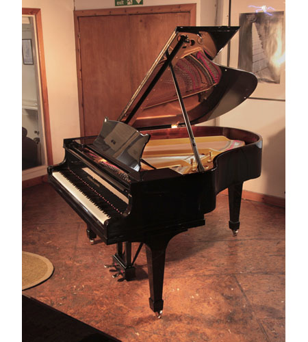 Rebuilt, 1929, Steinway Model M grand piano for sale with a black gloss case. Piano has an eighty-eight note keyboard and a two-pedal lyre.  