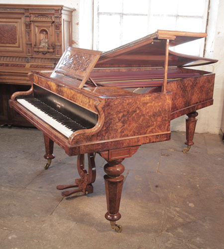 Restored, 1847, Broadwood Cottage grand piano for sale with a with a stunning, burr walnut case
