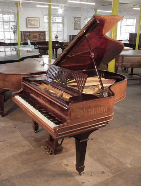 Reconditioned, 1911, Steinway Model A grand piano for sale with a rosewood case. Cabinet features the Steinway name inlaid on the piano cheek